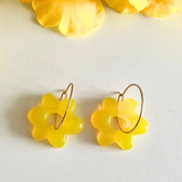 Handmade Yellow Flower Hoop Earrings